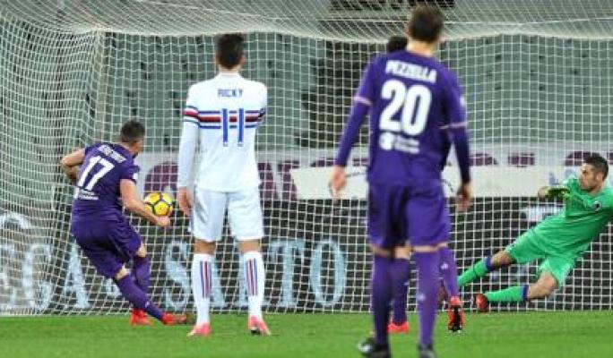 Il primo dei due gol segnati da Veretout su rigore stasera